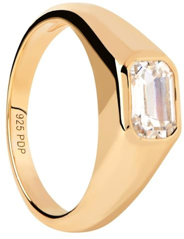 P D PAOLA Damenring Octagon Shimmer Siegelring Silber vergoldet AN01-985-12 Ringgröße 52/16,6