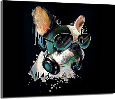 Herdabdeckplatte 60x52 Einteilig Glas Elektroherd Induktion Herdschutz Spritzschutz Glasplatte Deko Schneidebrett, Hund Musik