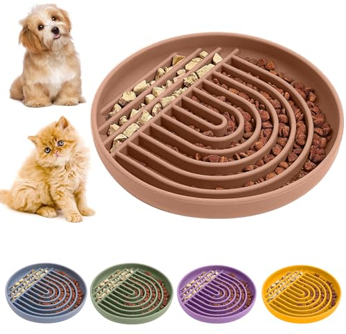 Slow Feeder Dog Bowl, Cat Bowls. Silicone Modern Fun Puzzle Food Grade, BPA Free Lick Mat for Healthy Eating, Stops Gulping & Choking. Non Slip & Dishwasher Safe. Small to Medium Dogs & Cats (Blush)