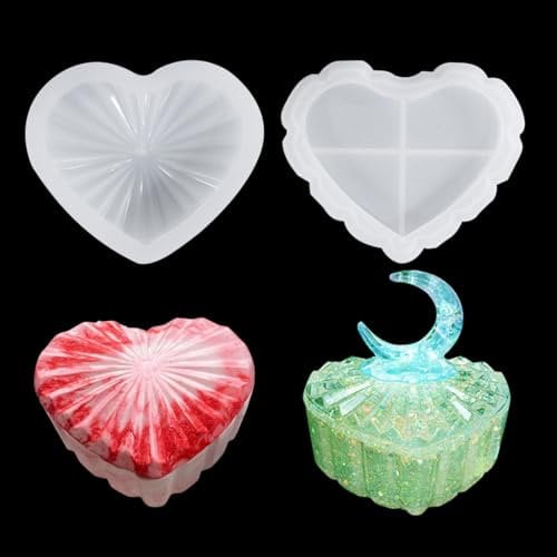 Zayookey Aufbewahrungsbox Silikonform, Herzform Schachtel Epoxidharz Formen mit Deckel, Storage Box Resin Mold 3D Dose Gießform Schmuckbox Harzform für DIY Bonbonbehälter Haus Dekoration