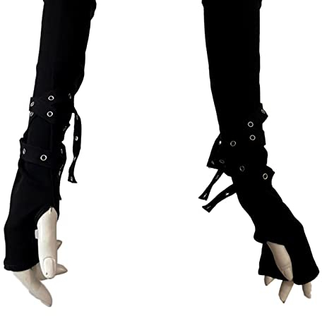 SEAUR Damen Armstulpen Schwarz Goth Punk Handschuhe Fingerlos Metallschnalle Armwärmer Baumwolle für Cosplay Karneval Party Halloween Kostüm - 1 Paar