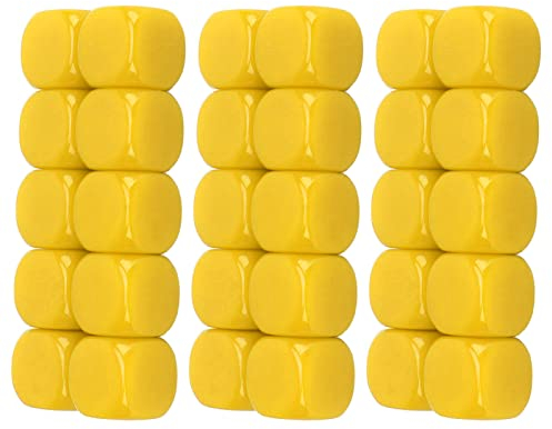 SPYMINNPOO 30 STÜCKE 16 MM Blanko Würfel Set, Kunststoff Abgerundete 6-seitige Würfel Würfel Für Spiel Party Spaß DIY Aufkleber Matheunterricht (Gelb)
