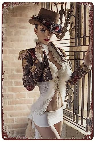 SREELEATHERS Pin Up Girl Steampunk-Metall-Blechschild, Beauty-Frauen-Poster, Vintage-Wandkunst, Dekorschild für Zuhause, Bar, Club, Männerhöhle, Schlafzimmer, Garage, 20,3 x 30,5 cm