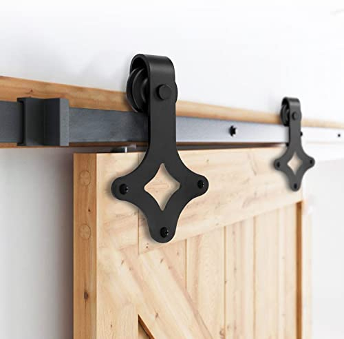 Joparri Kit d'accessoires pour porte coulissante - Avec roulettes et rail pour porte coulissante - En acier au carbone - Noir - 200 cm - Diamant