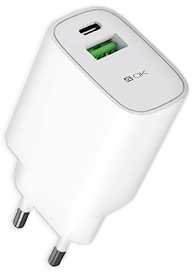 4-Ok Cargador USB Rapido 3.4 A. Cargador Red 220V Compatible con Apple, Samsung, Xiaomi, Huawei, Incluye Cable USB a Micro USB y Adaptador USB-C a Tipo C. (2 Puertos USB 20w (Tipo c + USB))