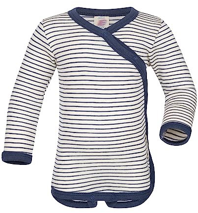 Engel Body avvolgente a maniche lunghe, naturale, lana (kbT) seta, naturale/blu marino, 62/68 cm