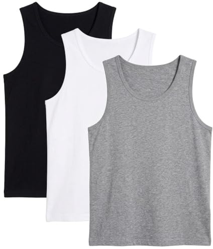 ZRWASKA® Mens Vest Tops Summer Multipack - Sleeve-Less Plain Undershirts Out Door Summer Top Everyday Athletic wear Workout Shirts Men's Cotton Vests Tank Tops White Black Grey Size XXL