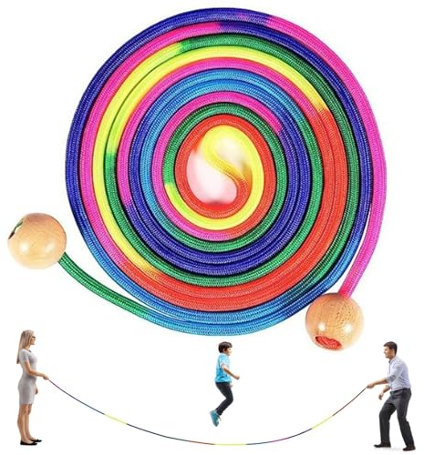 5M Lange Springseil Kinder, Springseil Kinder 6 Jahre, Seilspringen Lang Mehrspringer Kinder Mit Hölzerne Kugelgriff, Für Mehrspieler Gruppen Springseil Für Kinder Und Erwachsene(Regenbogenfarben)