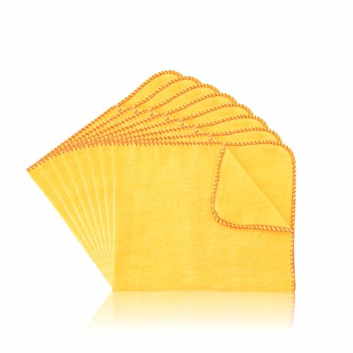 AL KAHF Yellow Dusters Heavy Duty Cotton Dusting Towel Soft Multi Purpose Duster Cloth For Dusting Polishing Cleaning Glass Car Window Office Kitchen Essentials Home Accessories 28cm X 30cm (10Pcs)