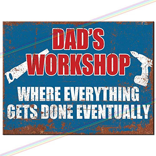 p&p homeware DAD'S WORKSHOP METAL FUNNY SIGN Logo Man Cave Tin Metal Sign Retro Vintage Hanging Wall Plaque Kitchen Garden Shed Garage SECRET SANTA UK Small (15cm x 10cm)