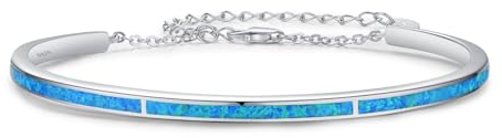 Twoowl 925er Sterlingsilber Opal Armband - Blaue Verstellbare Manschetten Armreife - Schmuck Geschenke für Frauen Mädchen Geburtstag