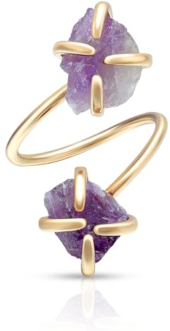 Joacii 14K vergoldete verstellbare offene Midi-Ringe Amethyst Statement Stapelringe Lila Kristall Eheringe für Frauen