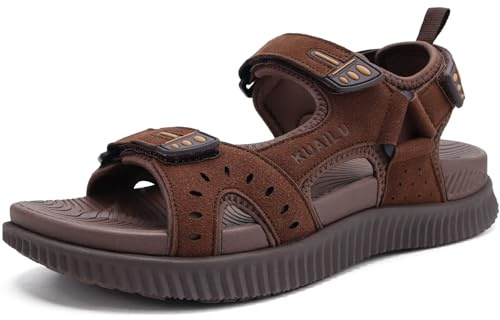 KuaiLu Mens Leather Hiking Sandals with Orthopedic Arch Support