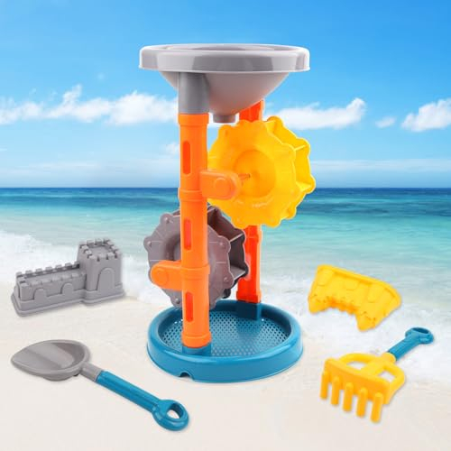 MOKIDO Strand Sandspielzeug Set, 5 Stück Strandspielzeug für Kinder, Outdoor Sandspielzeug mit Sanduhr, Sand Form, Sand Schaufel, Rake, Sand Burg Spielzeug für 1 2 3 4 5 6Jahre Mädchen Junge