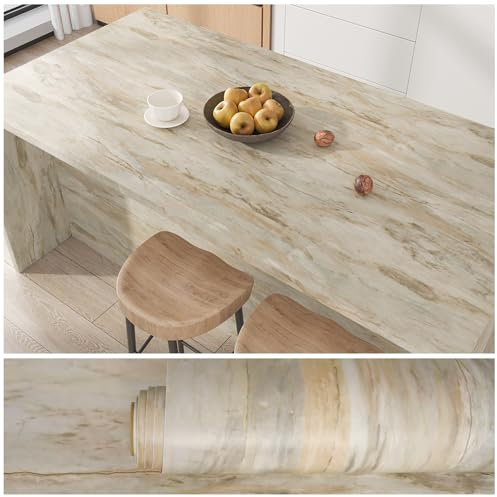 VEELIKE Grunge Slate Beige Marble Wallpaper Marble Effect Self Adhesive Vinyl Wallpaper Beige Vinyl Wrap for Kitchen Worktop Bathroom Counter Top Vinyl Covering Waterproof Removable 40cm×300cm