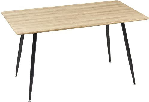HOMCOM Mesa de comedor rectangular, mesa de cocina 140 cm, 4 personas con bandeja efecto madera, mesa de comedor, 4 patas de acero, natural y negro