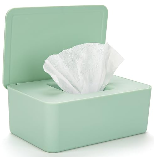 wenvastree Baby & Adult Wipes Dispenser, Rectangular Plastic Green Wipe Holder, Keeps Wet Tissue Fresh, Non-Slip, Sealing Lid