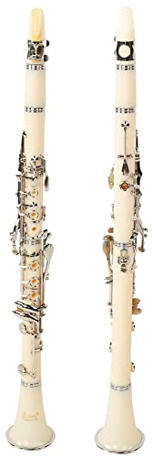 Klarinettset, 17 Nycklar Klarinett Professional Bakelit Tube Bb Klarinett med Pläteringsknappsats för Student School Band Nybörjare (White)