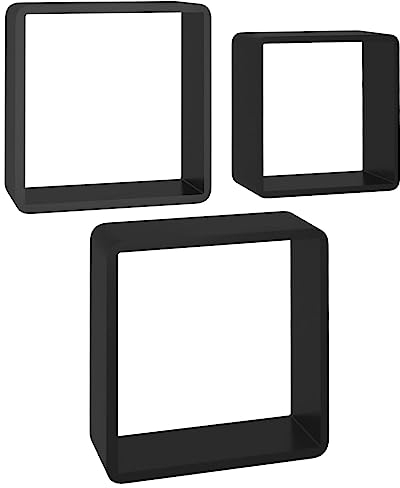 QJBSAVVA Mini Regal Schweberegal Eckregal Hängend Badregal - Würfelregale 3 STK. Schwarz MDF für Wände Küche Arbeitszimmer Büro