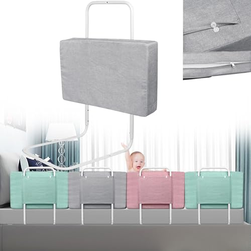 TANYEAR Ausfallschutz Bettgitter Bettschutzgitter Rausfallschutz 50cm Bett 5-Loch Höhenverstellbar Bettumrandung Bettkantenschutz Baby Sicherheitsgitter für Familienbett und Kinderbett (Leinengrau)