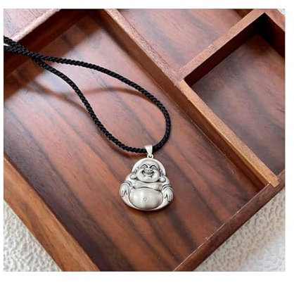 Meoky 925 Sterling Silber Anhänger, großer Bauch Buddha Halskette Anhänger, Buddha Anhänger, viel Glück Mädchen und Junge Geschenk,Silber