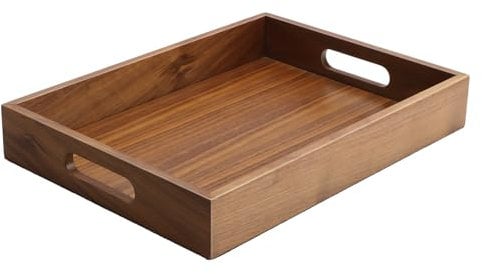 SANZIE Walnut Wood Tray Desktop Storage Organizer Premium Serving Wooden Tray Decorative Tray Valet fit for Sundries Cosmetics Keys Phone Wallet Cutlery (Brown, Large)