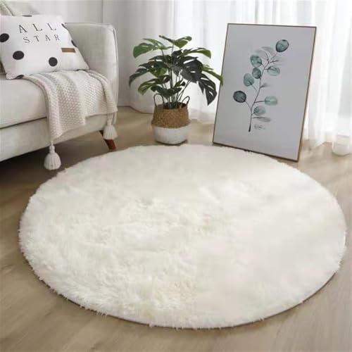 GIBZ Home Teppich Rund Wohnzimmer Schlafzimmer rutschfest Shaggy Modern Flauschig Langflor für Esszimmer, Büro, Badezimmer, Flure, Küche, 140 x 140 cm, Beige