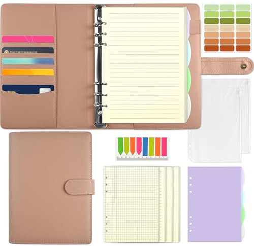 Qefuna Raccoglitore Ad Anelli Ricaricabile A5 Con 180 Fogli Di Carta, Tasche E Divisori, Quaderno Per Uomo E Donna, Rosa