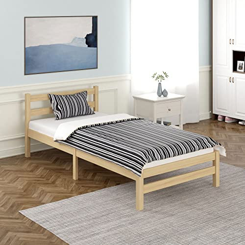 Panana Einzelnes Holzbettgestell mit Lattenrost und Kopfteil, 90 x 200 cm (natürlich, 200 x 90 cm)