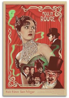 Moulin Rouge Poster, Wandkunst, Leinwand, ästhetisches Poster, moderne Kunst, Gemälde, Dekoration für Wohnzimmer, Schlafzimmer, elegantes Poster, 30 x 45 cm, ungerahmter Stil