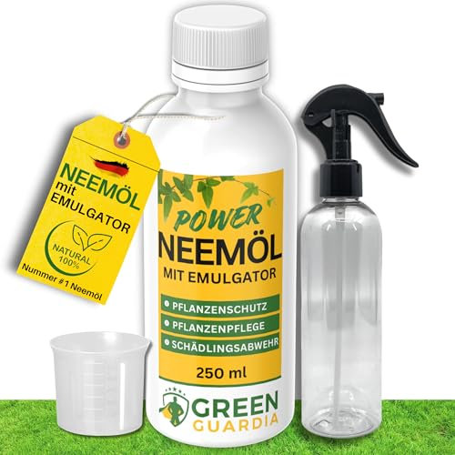 GREEN GUARDIA Power Neemöl mit Emulgator für Garten- & Zimmerpflanzen, Neemöl Trauermücken, 250ml sprühfertige Mischung für 25 Liter Mischung