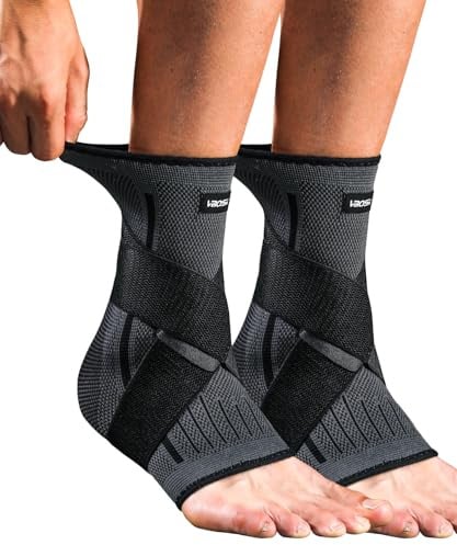Kuzimua 2 Stück Verstellbare Sprunggelenkbandage & Knöchelbandage, Bandage Fußgelenk & Fußbandage bei Plantarfasziitis, Achillessehne, Sport | Orthopädisch Universal Links/Rechts (2x Schwarz, XXL)