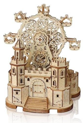 Cuteefun 3D Holz Puzzle, Machen Sie Ihr Eigenes Holzhandwerk, Mechanische Konstruktion Set, für Erwachsene und Jugendliche zu Bauen, Ideal für Halloween Weihnachten Geburtstag (Riesenrad Schloss)