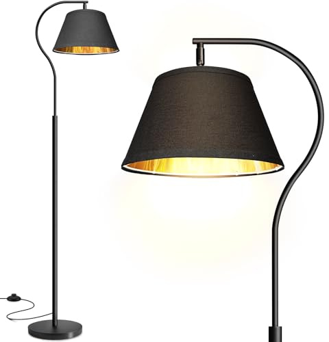 BBHome Stehlampe Wohnzimmer, Bogenlampe mit Lampenschirm & Fußschalter, Modern Standleuchte LED, 170cm E27 Stehleuchte für Wohnzimmer, Schlafzimmer, Büro (Schwarz-Gold)