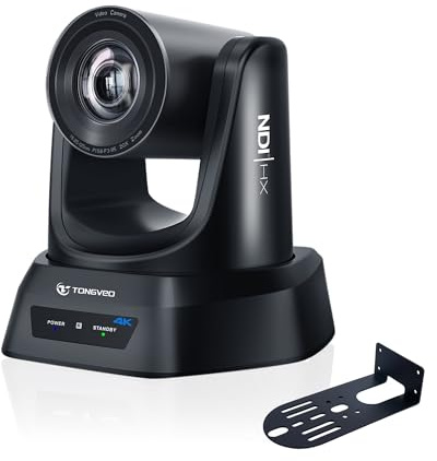 TONGVEO 4K NDI PTZ Kamera 20x Optischer Zoom HDMI IP SDI USB3.0 PoE Kamera | KI-Auto-Tracking Live-Streaming Ideal für Gottesdienste, Andachten, Bildung, Videokonferenzen Kompatibel mit OBS, vMix & Zoom