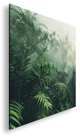 Farbenhorizont Leinwandbild Nebliger Dschungel – grünes Geheimnis in stiller Tiefe Format: 60x60cm XXL Wandbild auf Keilrahmen/Kunstdruck/Bild Wohnzimmer Dekoration