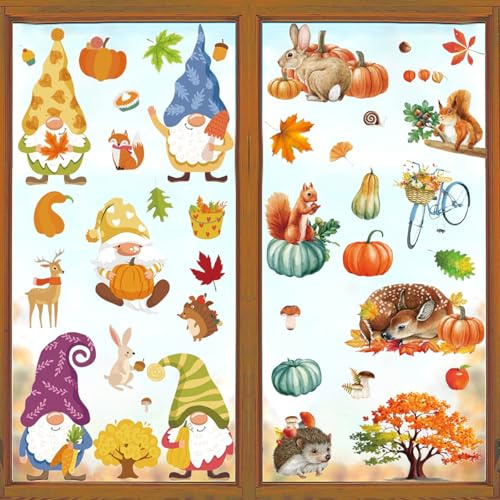 HTTDSLF 15 Blätter Herbstdeko Herbst Fensterbilder, Thanksgiving Herbstdeko Fenster Aufkleber, Thanksgiving Fenster Deko, Fensterbilder Herbst, für Thanksgiving Glas Kinderzimmer