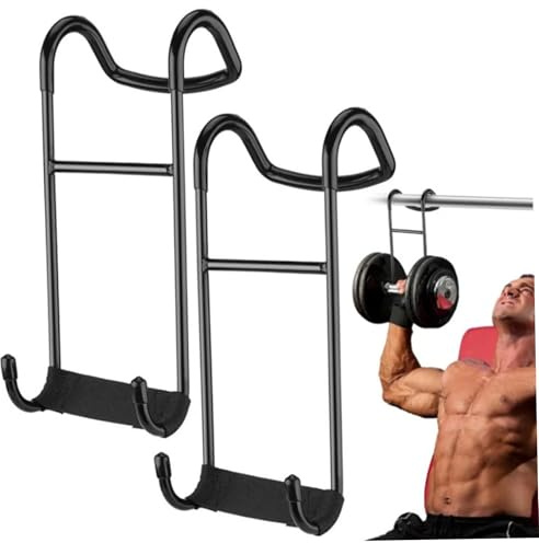 Ganchos de observadores de mancuernas de 2 piezas, capacidad de carga de carga de pesada para press de banca, rejilla de barra de metal resistente para el gimnasio en casa con barra de ejercici
