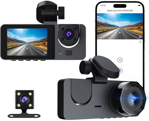 Dash Cam for Cars Front and Rear 1080P Full HD 5GHz WiFi Car Camera Cams In Car Camera Three Lens Dashcam for Cars Front+Cabin+Rear Night Vision, 170°Wide Angle, Loop Recording