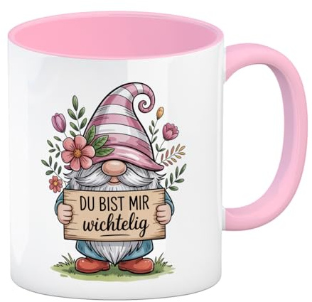 speecheese Du bist mir wichtelig Kaffeebecher in rosa für Pflanzenfreunde und Wichtelfans Lustiger Spruch für Büro Natur Geschenk