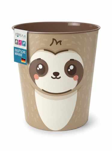 itenga Papierkorb für Kinder - Faultier – Kawaii Motiv – runder Papierkorb 11 L – robust, pflegeleicht & dekorativ Mülleimer fürs Kinderzimmer - stabiler Kunststoff