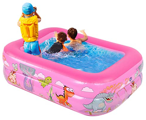 ZJchao Large Inflatable Pool for Kids, Home Use Paddling Pool, Square Swimming Tub for Children Bathing, Outdoor Water Fun Toy (Pink)