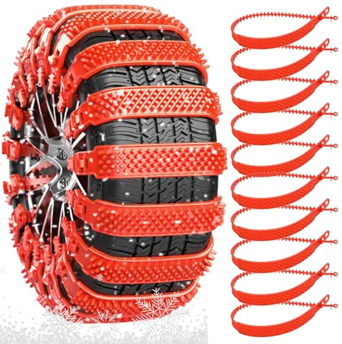 10 Stück Schneeketten für Autoreifen, rutschfeste Schneereifengurte, tragbare, rutschfeste Kunststoff-Kabelbinder für den Notfall für schlammige Straßen und Winterfahrten, Kabelbinder, Reifenketten