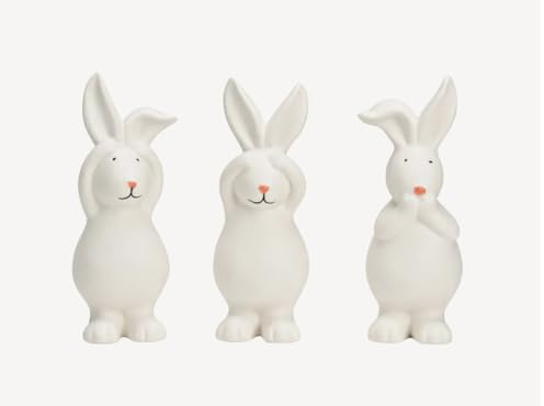 Seyila Home Hasen Figuren Set 3-teilig, Nichts Sehen Nichts Hören Nichts Sagen, Porzellan Deko in Weiß, Ostern