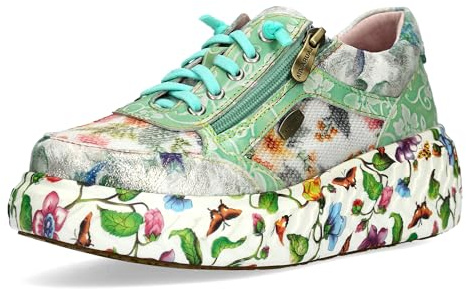 Laura Vita Damen Sneaker Plateau Pailletten Floral SODAO 51, Größe:37 EU, Farbe:Grün