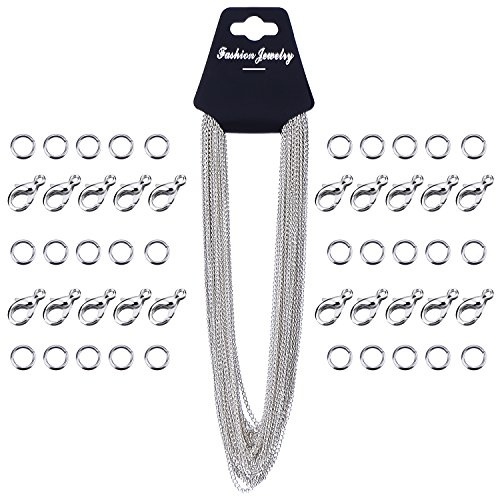 33 Feet Silver Plated 2mm Curb Chain Necklace Bulk Cable Chain Necklace with 20 Lobster Clasps and 30 Jump Rings for Jewelry Making