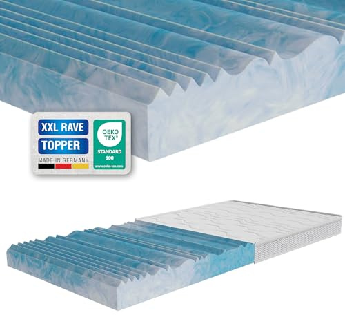 Topper Comfort XXL Rave 12cm Fresh – Matratzentopper 200x200 cm | Kaltschaum Matratzenauflage mit 7 Zonen | Härtegrad H3 (mittel) | Atmungsaktiv, ergonomisch & waschbarer Bezug | ARBD