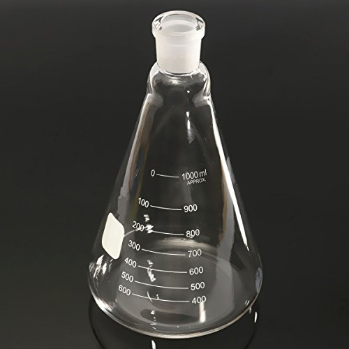 FEVERWORK Glass Erlenmeyer Flask 1Litre Conical Vessel 1000ml 24/29 Grinding Mouth