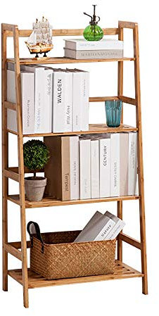 sogesfurniture Estantería Baño de Bambú Pared Estante de Cocina con 4 estantes, Estante de Almacenamiento para Libros Plantas, KS-HSJ-02-BH