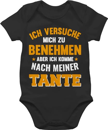 Baby Body Junge Mädchen - Sprüche - Ich versuche mich zu benehmen aber ich komme nach meiner Tante orange - 6/12 Monate - Schwarz - babybody mit strampler spruch babysprüche meine babykleidung